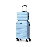 anyzip bagages cabine sets de 2 bagages valise à main avec portable vanity case rigide légère abs pc valise de voyage avec serrure tsa et 4 roues roulettes jumelles valise (bleu clair)