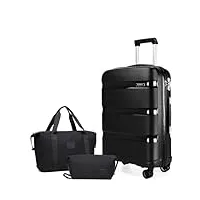 kono set de valise de voyage, valise cabine 55x40x20cm rigide bagages cabine à 4 roulette e serrure tsa + pliable sac de voyage pour sport & trousse de maquillag, noir