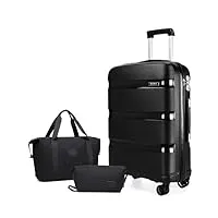 kono set de valise de voyage, valise moyenne taille 65cm rigide valise soute à 4 roulette e serrure tsa + pliable sac de voyage pour sport & trousse de maquillag, noir