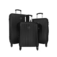 degre, set de bagages de10553, 3 valises, 4 roues 360°, noir