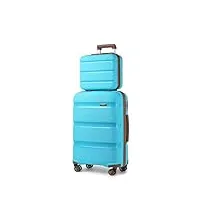 kono lot de 2 valises de voyage rigide valise cabine 55x40x21cm à 4 roulettes e serrure tsa & portable vanity case, bleu/marron