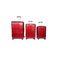royal swiss set de valises rouge 3 piéces à 8 roues avec serrure à combinaison glisse 360°, rouge, red glossy