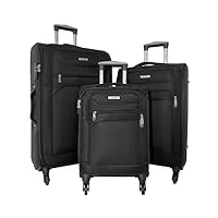 degre, set de bagages de50503, 3 valises, 4 roues 360°, noir