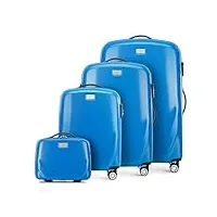 wittchen pc ultra light bagage rigide lot de 4 valises en polycarbonate quatre roulettes serrure à combinaison tsa manche télescopique en aluminium taille (s+m+l+trousse de toilette) bleu