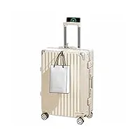 alejon valise à roulettes universelle silencieuse avec serrure à combinaison, port de chargement usb et crochet avant (blanc, 48,5 * 26 * 73cm)