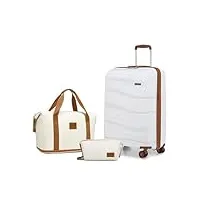 kono set de 3 valises de voyage rigide bagage cabine 55cm à 4 roulettes + pliable sac de voyage pour sport avec trousse de maquillage, crème