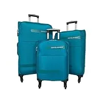 david jones, set de bagages ba50493, 3 valises, 4 roues 360°, bleu
