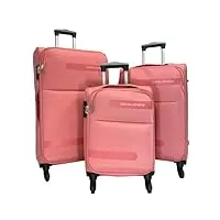 david jones, set de bagages ba50493, 3 valises, 4 roues 360°, rose