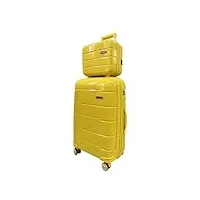 celims valise rigide et souple en polypropylène - cadenas tsa intégré - ultra léger - 4 roulettes doubles (jaune, moyen + vanity)