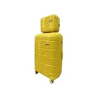 celims valise rigide et souple en polypropylène - cadenas tsa intégré - ultra léger - 4 roulettes doubles (jaune, grand + vanity)