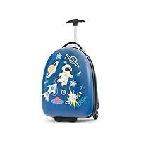 costway valise enfants à roulettes 16’’ avec coque rigide, bagage enfants avec poignée en aluminium à 2 niveaux motif vifs, approuvée par les compagnies aériennes pour fille garçon (fusées)