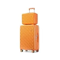 sea choice valise cabine lot de 2 ensemble de bagages avec vanity case rigide legere pour bagage à main abs+pc à 8 roues sets de bagages 55cm avec fermeture éclair ykk et serrure tsa,orange