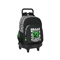 safta minecraft - grand sac à dos à roulettes, compact, amovible, idéal pour les enfants de différents âges, confortable et polyvalent, qualité et résistance, 33 x 22 x 45 cm, noir/gris/vert,