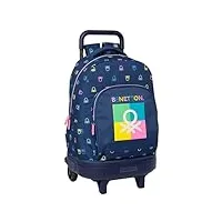 safta benetton cool - grand sac à dos à roulettes, compact, amovible, idéal pour enfants de différents âges, confortable et polyvalent, qualité et résistance, 33 x 22 x 45 cm, bleu marine, bleu
