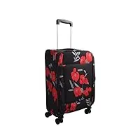 sac de voyage souple à quatre roues imprimé floral valise extensible cabine, noir , cabine à main