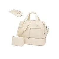 kono sac de voyage duffel bag 32l résistant à l'eau avec compartiment pour chaussures trousse de toilette bandoulière détachable sac de transport léger bagage (beige)