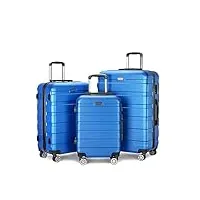 drmee valise à main bagages abs 3 pièces avec serrure spinner 20in 24in 28in, bagages légers pour le voyage bagages cabine (color : blue, size : 20+24+28inch)