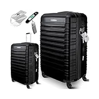 kesser® valise de voyage rigide avec pèse-bagage + étiquette à bagages trolley valise à roulettes valise à roulettes valise à combinaison 4 roulettes abs rigide poignée télescopique, noir , 75cm –