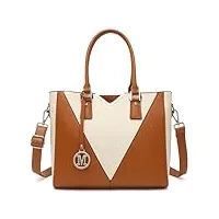 miss lulu sac à main pour femme sac cabas sac à bandoulière cuir pu en forme de v, beige marron