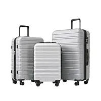 ensemble bagages de voyage, ensemble de 3 bagages, m-l-xl, coque rigide en abs, set de valises de voyage, valise grande taille valise cabine petite, avec roulettes pivotantes 360°, cadenas, argent