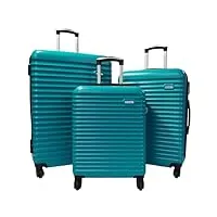 david jones, set de bagages ba10343new, 3 valises, 4 roues 360°, turquoise
