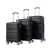 athrz lot de 3 valises m-l-xl en pvc de qualité supérieure - robuste et légère et élégante pour un voyage confortable et un transport sûr, style 7 noir