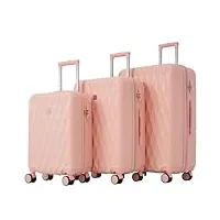 athrz lot de 4 valises rigides à roulettes - bagage à main - en plastique abs - bleu clair, style 10 rose