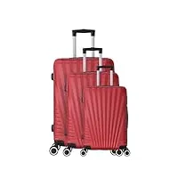 trolley adc - set de 3 valises rigides - cabine 55x34x23cm, moyenne 65x41x26 cm et grande 75x46x28 cm - 4 doubles roues silencieuses - maniables et Étanches - collection elegance - bordeaux