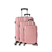 trolley adc - set de 3 valises rigides - cabine 55x34x23cm, moyenne 65x41x26 cm et grande 75x46x28 cm - 4 doubles roues silencieuses - maniables et Étanches - collection elegance - rose gold