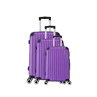 trolley adc - set de 3 valises rigides - cabine 55x34x23cm, moyenne 65x41x26 cm et grande 75x46x28 cm - 4 doubles roues silencieuses - maniables et Étanches - collection corner - violet