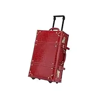 coffret à bagages roulants vintage, coffret de mariage rouge, grande valise de maquillage, boîte de rangement, bagages de voyage (color : dark red, size : 24")