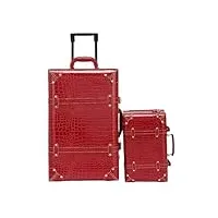 coffret à bagages roulants vintage, coffret de mariage rouge, grande valise de maquillage, boîte de rangement, bagages de voyage (color : dark red(set), size : 24")