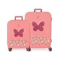 enso beautiful natura ensemble de valises roses 55/70 cm rigide abs fermeture tsa 116l 7,54 kg 4 roues doubles bagage main, rose, jeu de valises