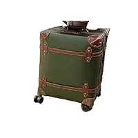 rétro boîtier de chariot à roulettes ensemble étudiant école boîte de rangement pu mot de passe valise à main dur voyage bagages cabine (color : green, size : 24")