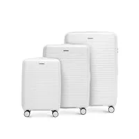 wittchen fuerta line ensemble de valises bagage rigide valise extensible bagages en polypropylène à rayures brillantes 4 roues doubles poignée télescopique serrure tsa taille (s+m+l) blanc cassé