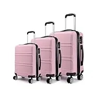 dejjyyyz valise 3 pièces ensemble de bagages avec roue tournante boîtier de chariot décontracté 20/24/28 pouces ensemble de bagages valise abs (color : pink)