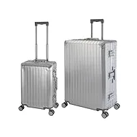travelhouse tokyo t6035 valise de voyage à roulettes en aluminium différentes tailles et couleurs, argenté, handgepäck & großer koffer xl set, ensemble de valises