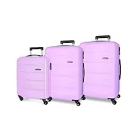 roll road flex jeu de valises violet 55/65/75 cm rigide abs fermeture à combinaison latérale 182l 9,62 kg 5 roues bagage main, violet, jeu de valises