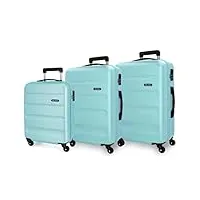 roll road flex jeu de valises bleues 55/65/75 cm rigide abs fermeture à combinaison latérale 182 l 9,62 kg 4 roues bagage main, bleu, jeu de valises