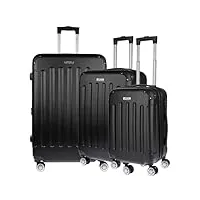 christian wippermann lot de 3 valises rigides - en abs - extensible - roulettes à 360° - poignée télescopique - xl-l-m, noir , valise à coque rigide avec roulettes à 360°