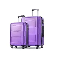 valise portative lot de 2 valises extensibles bagage à main valises à bagages légères en abs avec valises à roulettes tsa (purple)