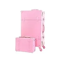 valise cabine ensembles de bagages vintage, valises de voyage À coque rigide, 2 pièces valise de voyage (color : rosa, size : 12+22inch)