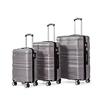 set de valise de voyage, lot de 3 valises rigides m/l/xl 4 roulettes doubles & serrure tsa, multifonction en abs taille valise cabine petite valise sacs de voyage pour femmes & hommes (gris)