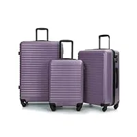 alukkay lot de 3 valises rigides à roulettes - matériau abs extensible - poignée télescopique - bagage à main - avec serrure tsa et 4 roulettes, violet