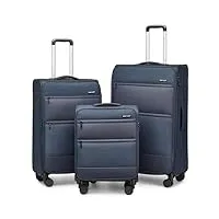 british traveller set de 3 valise souple extensible valise soute, valise à 4 roulettes avec serrure tsa intégré ensembles de bagages, valise de voyage 50/70/80cm (marine)