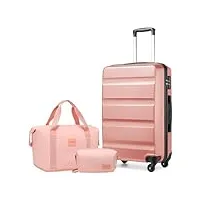 kono ensemble de valises de voyage en abs rigide avec serrure tsa, sac de voyage extensible et trousse de toilette, nude+rose, 28 inch luggage set, mode