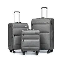british traveller set de 3 valise souple extensible valise soute, valise à 4 roulettes avec serrure tsa intégré ensembles de bagages, valise de voyage 50/70/80cm (gris)
