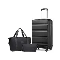 kono ensemble de valises de voyage en abs rigide avec serrure tsa, sac de voyage extensible et trousse de toilette, noir, 24 inch luggage set, mode