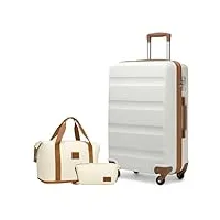 kono ensemble de valises de voyage en abs rigide avec serrure tsa, sac de voyage extensible et trousse de toilette, crème, blanc, 28 inch luggage set, mode