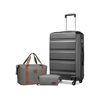 kono ensemble de valises de voyage en abs rigide avec serrure tsa, sac de voyage extensible et trousse de toilette, gris, 28 inch luggage set, mode